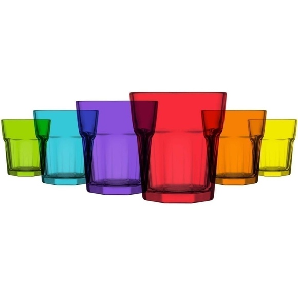 Brand New Colorful Drinking Glasses Set of 6 10.25 Oz Glass Cups Dishwasher Safe - Picture 2 of 16